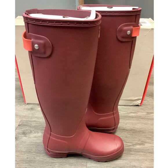 HUNTER Women's 5 Red Original Back Adjustable Matte Rain Boots Pull On LM1-10 - Picture 5 of 11